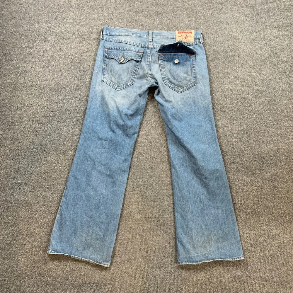 Vintage True Religion Jeans Mens 38 Light Wash Billy Bootcut Flap Pocket Denim